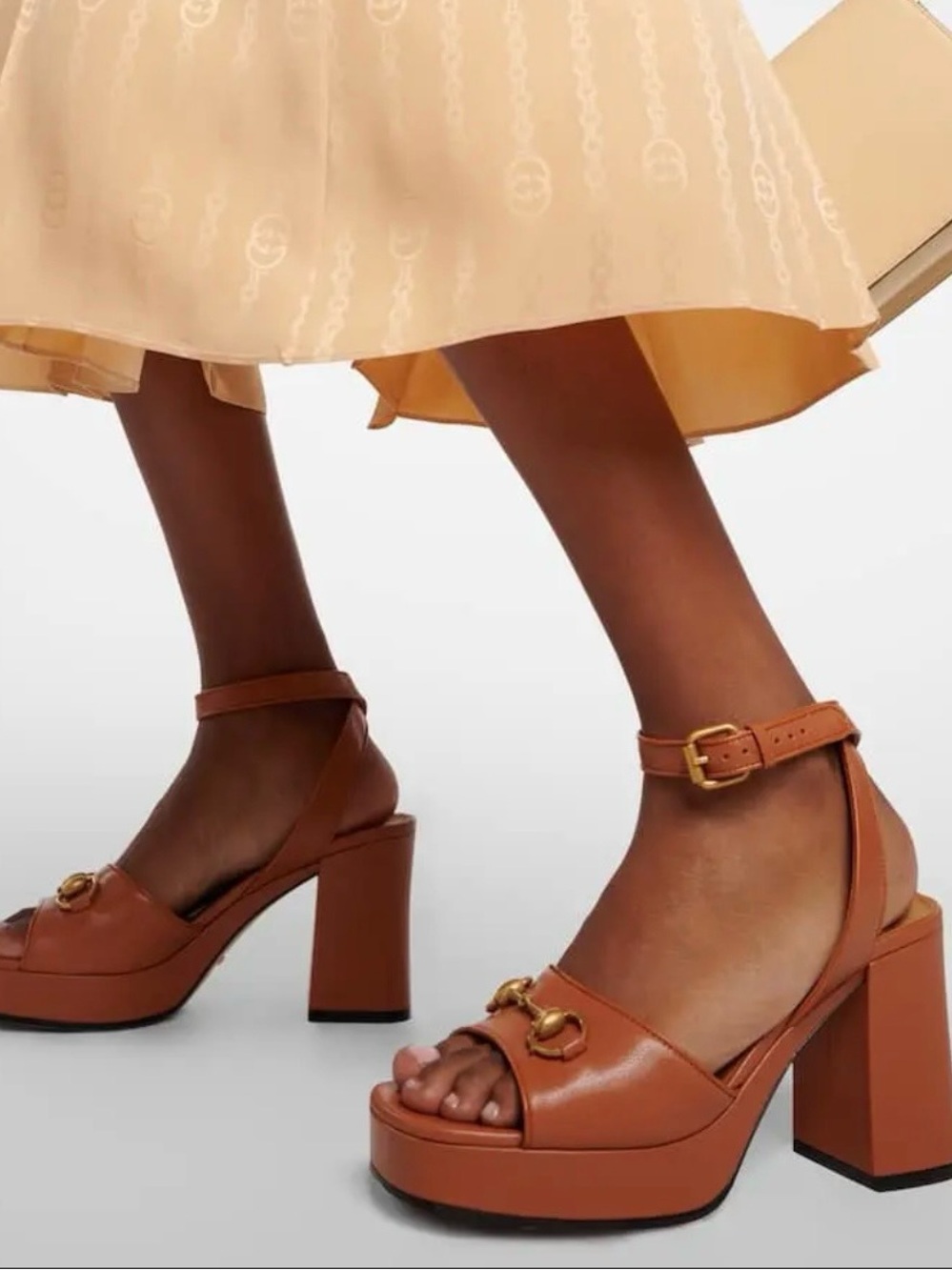 Gucci Brown Leather Horsebit Block Heel Sandals